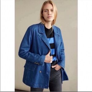 Anthropologie Pilcro Layne Blue Denim Blazer Jacket Small Tailored Cotton Coat